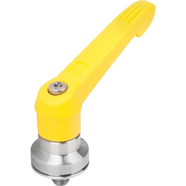 Adjustable Handle W Clamp Force Intensif Size:2 M08X10, Plastic Yellow Ral1021, Comp:Stainless Steel